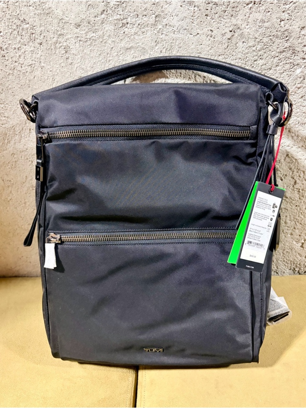 TUMI Leigh Backpack Tote Black Nylon with Front Zip Pockets. NWT